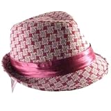 New Diamond Stingy Brim Satin Band Fedora Trilby Hat * Pink * Small / Medium