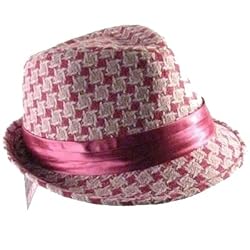 New Diamond Stingy Brim Satin Band Fedora Trilby Hat * Pink * Small / Medium