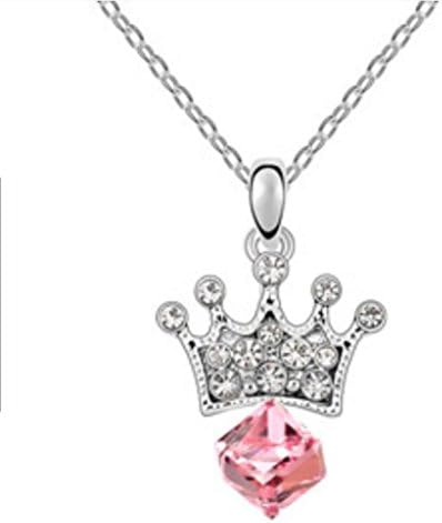 Pretty Princess Crown Pendant Necklace with Austrian Crystals (Pink)