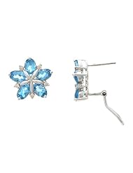 5.77CTW 14K White Gold Genuine Natural Blue Topaz and Diamond French Clip Earrings