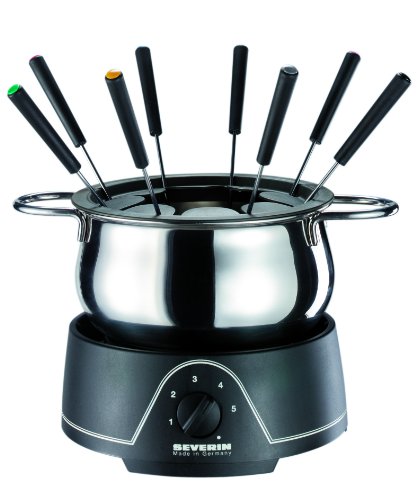 Severin FO 2400 Fondue, chrom-schwarz / 8 Fonduegabeln / 800 W