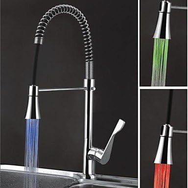 Contemporary Single Handle Pull-Out LED Kitchen Faucet with 3 Color Changing
