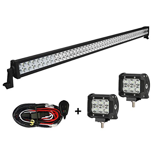 Enk 52 Inch 300W LED Work Light Bar Flood Spot Combo Beam Waterproof for Jeep Off-road SUV ATV Pickup Camper Ford Truck with 2 Pcs 4 Inch 18W LED Lights and Wiring Harness, Mounts
