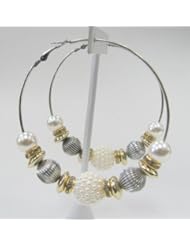 Basketball Wives Gold/Silver Large 3.2" Inch Hoop Earrings with Rhinestone Pearl Charms - Pearl Ball Beads Basketball Wives Large Hoop