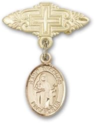 14K Gold Baby Badge with St. Brendan the Navigator Charm and Badge Pin with Cross
