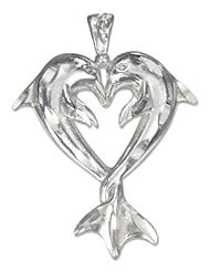 Sterling Silver Diamond Cut Kissing Dolphin Pendant with Entwined Tails