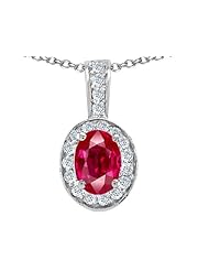 Tommaso Design (tm) Oval 8x6mm Created Ruby and Genuine Diamond Pendant