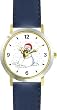Snowman or Snow man with Scarf Christmas Theme - WATCHBUDDY&reg; DELUXE TWO-TONE THEME WATCH - Arabic Numbers - Blue Leather Strap-Size-Large ( Men's Size or Jumbo Women's Size )