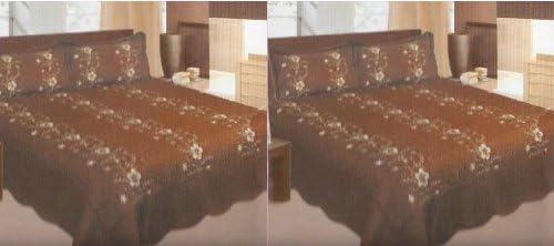 Luxury 3 Piece Comforter Plush Quilt Set Color: BROWN/GOLD Trim Quilted Size:king