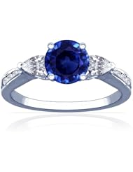 18K White Gold Round Cut Blue Sapphire Ring With Sidestones (GIA Certificate)