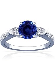 14K White Gold Round Cut Blue Sapphire Ring With Sidestones (GIA Certificate)