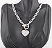 2 Pieces of Silvertone Iced Out Embossed Heart 20 Inch Toggle Pendant Necklace