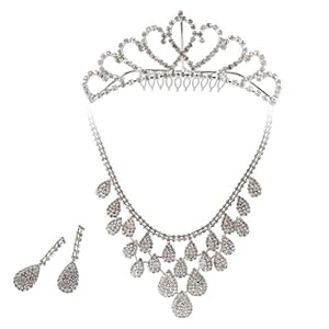 BMC 3pc Womens Elegant Rhinestone Fashion Bridal Wedding Necklace, Earring, Tiara Prom Pageant Jewelry Set, Countess Collection - STYLE 1