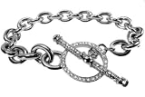 14K White Gold Link Bracelet, Enhanced with Pave Set Toggle.