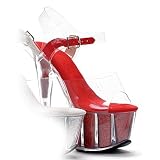 Women's 7 Inch Pointed Stiletto Sandal With Glitter In Platform (Red;7)