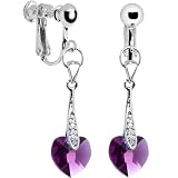 Austrian Crystal Heart March Birthstone Clip Earrings