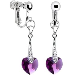 Austrian Crystal Heart February Birthstone Clip Earrings
