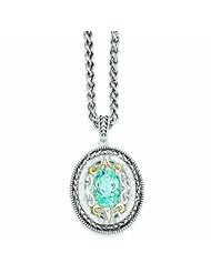 Sterling Silver with 14k Gold 7.20 Swiss Blue Topaz & 1/15ct. Dia 18in Necklace - Antique Boutique - Vintage Style - Jewelry
