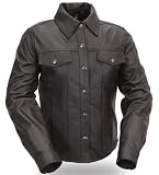 First MFG Women's Premium Soft Lightweight Long Sleeve Leather Shirt. Lambskin, Satin Liner. FIL133ES