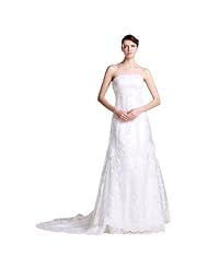 A-line Strapless Organza/Polyester Sleeveless Full Length Ruched Applique Beaded Wedding Dress  with a Chapel Train 