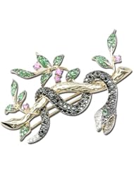14K Yellow Gold 3.11ct Snake Black & White Diamond & Multi-Sapphire Pin