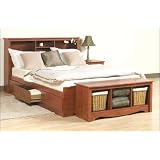 Full Size Cherry Platform Bed and Bookcase Headboard