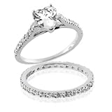 Valentines Day Bling Jewelry Sterling Silver CZ Pave Heart Engagement/Wedding Ring Set