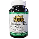 Natural Factors Betaine Hcl 500mg Capsules, 180-Count