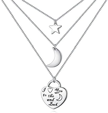 RUINUO Women's Minimalist Series Multi-strand Necklace Etching with 'I Love You to the moon and Back' (Star and Moon)