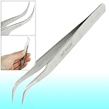 uxcell 毛抜き 曲がり　ピンセット　長さ4.5cm　ステンレス　スチール　鋭い先端　シルバートーン