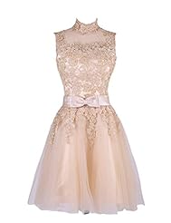 Tulle  Lace Applique High-Neck Homecoming Dress/Prom Dress  With a Bow(s) and a Sash 
