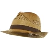 Vented Straw Fedora Hat-Brown Band W20S69F