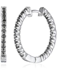 10K White Gold Black Diamond Round Hoop Earrings (0.50 cttw)
