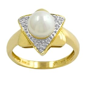 Freshwater Cultured Pearl 0.10 Cttw Diamond 14 Karat Yellow Gold Ring Size 7