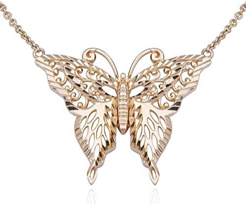 18k Yellow Gold Plated .925 Sterling Silver Diamond-Cut Openwork Butterfly Necklace,18"