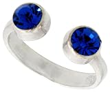 Blue Sapphire-colored Crystals (September Birthstone) Adjustable (Size 2 to 4) Toe Ring / Kid's Ring in Sterling Silver, 3/16 in. (5mm) wide