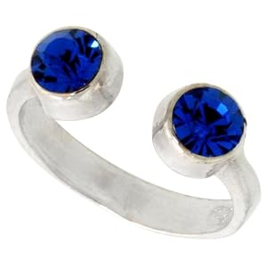 Blue Sapphire-colored Crystals (September Birthstone) Adjustable (Size 2 to 4) Toe Ring / Baby Ring in Sterling Silver, 3/16