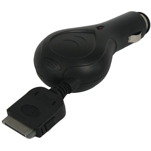Eigertec Rubberized Retractable Car Charger for Apple iPhone 4 iphone 3gs ipod touch (Black)
