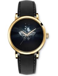 SPRAWL Aanalog Fashion Series Gold Ladies Watches of Genuine Black Leather Strap,Unique Wrist Watch for Women Girls Designed with Metal butterfly