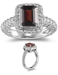 1.12 Cts Diamond & 1.70 Cts Garnet Ring in 14K White Gold