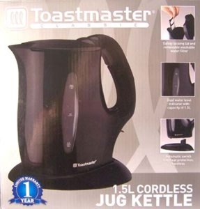 "Toastmaster Classic 1.5L Electric Cordless Jug Kettle, Black" "Toastmaster Classic 1.5L Electric Cordless Jug Kettle, Black"