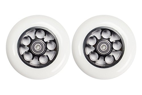 110mm SCSK8 Gun Barrel 10 Spoke Pro Scooter Wheel Set (2) (Black Core/White Wheel)
