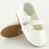 Toddler Girls Mary Jane Ballet Flats w/ Rhinestone Bow White , 4-8