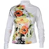 Hot Chillys Women's Peach Print Roll T-Neck Tee (Poppies/White, X-Large)