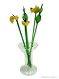 Set Art Glass Miniature Yellow Flower Set with Vase 413lSuKAc9L. SL160 Set Art Glass Miniature Yellow Flower Set with Vase