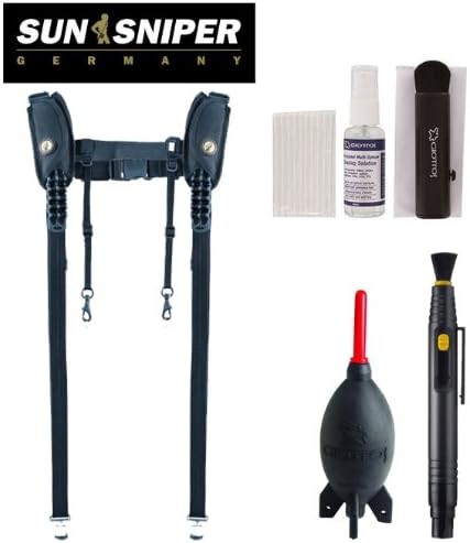 Sun Sniper Sniper-Strap Double Press Harness with Rotaball for 2 D-SLR Camera & Lens D-SSN-DRM w/ Giotto's Rocket Air Blower, Giotto's Cleaning Kit Deluxe Combo