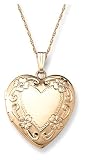 14k Yellow Gold Engraved Heart Locket, 20
