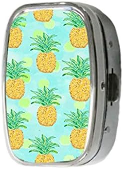 Pineapple Custom Unique Silver Square Pill Box Medicine Tablet Organizer or Coin Purse