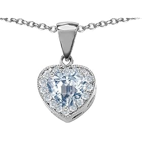 2.10 cttw 925 Sterling Silver Genuine Heart Shaped Aquamarine Pendant - Gold... by Finejewelers