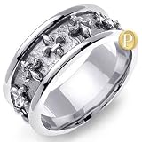 14K White Gold Fleur De Lis Celtic Wedding Band Ring